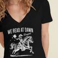 Retro We Read At Dawn Cowgirl Western Librarian Book Lover Women's Jersey Short Sleeve Deep V-Neck Tshirt