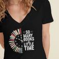 Retro So Many Books Little Time Book Clock Reading Women's Jersey Short Sleeve Deep V-Neck Tshirt
