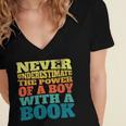 Retro Never Underestimate The Power Of a Boy With a Book Women's Jersey Short Sleeve Deep V-Neck Tshirt