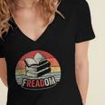 Retro Vintage FREADom Anti Ban Books Freedom To Read Women's Jersey Short Sleeve Deep V-Neck Tshirt