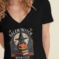 Salem Witch Book Club All Witches Welcome Halloween Reading Women's Jersey Short Sleeve Deep V-Neck Tshirt