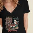 He Sees What You'Ve Been Reading Santa Christmas Bookish Women's Jersey Short Sleeve Deep V-Neck Tshirt
