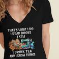 Sewing Reading Books Drinking Tea Sew Sewist Women's Jersey Short Sleeve Deep V-Neck Tshirt
