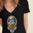 Shih Tzu Book How To Train Your Human Funny Dog Motif Women's Jersey Short Sleeve Deep V-Neck Tshirt