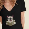 Siamese Cat Reading Book How To Train Your Human Humorous Women's Jersey Short Sleeve Deep V-Neck Tshirt Siamese Cat Reading Book How To Train Your Human Humorous Women's Jersey Short Sleeve Deep V-Neck Tshirt
