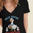 Silly Goose With Books Teacher Club School Educator Women's Jersey Short Sleeve Deep V-Neck Tshirt