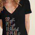 Sip Coffee Pet Cats Read Books Repeat Book Cat Lover Women's Jersey Short Sleeve Deep V-Neck Tshirt Sip Coffee Pet Cats Read Books Repeat Book Cat Lover Women's Jersey Short Sleeve Deep V-Neck Tshirt