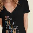 Sip Tea Pet Cats Read Books Repeat Book Cat Lover Women's Jersey Short Sleeve Deep V-Neck Tshirt Sip Tea Pet Cats Read Books Repeat Book Cat Lover Women's Jersey Short Sleeve Deep V-Neck Tshirt