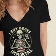 Skeleton I Buy Books Like I'm Immortal Halloween Women's Jersey Short Sleeve Deep V-Neck Tshirt