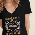 Skeleton Heart Read Reading Book Librarian Halloween Women Women's Jersey Short Sleeve Deep V-Neck Tshirt