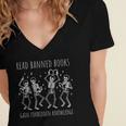 Skeleton Read Banned Books Gain Forbidden Knowledge Women's Jersey Short Sleeve Deep V-Neck Tshirt