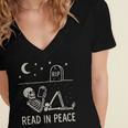 Skeleton Read In Peace Halloween Book Graphic Bookish Women's Jersey Short Sleeve Deep V-Neck Tshirt Skeleton Read In Peace Halloween Book Graphic Bookish Women's Jersey Short Sleeve Deep V-Neck Tshirt