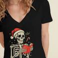 Skeleton Reading Book Christmas Teacher Librarian Book Lover Women's Jersey Short Sleeve Deep V-Neck Tshirt