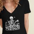 Skeleton Reading Book Floral Dark For Book Lovers Women's Jersey Short Sleeve Deep V-Neck Tshirt Skeleton Reading Book Floral Dark For Book Lovers Women's Jersey Short Sleeve Deep V-Neck Tshirt