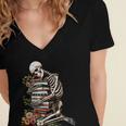 Skeleton Reading Book Halloween Bookworm Bibliophile Reader Women's Jersey Short Sleeve Deep V-Neck Tshirt Skeleton Reading Book Halloween Bookworm Bibliophile Reader Women's Jersey Short Sleeve Deep V-Neck Tshirt