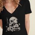 Skull Books Flowers Goth Reader Grunge Dark Alt Aesthetic Women's Jersey Short Sleeve Deep V-Neck Tshirt Skull Books Flowers Goth Reader Grunge Dark Alt Aesthetic Women's Jersey Short Sleeve Deep V-Neck Tshirt