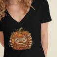 Smart Book Pumpkin Retro Fall Teacher Reading Halloween Women's Jersey Short Sleeve Deep V-Neck Tshirt