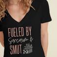 Smutty Book Lover Women Fueled By Sarcasm And Smut Spicy Women's Jersey Short Sleeve Deep V-Neck Tshirt