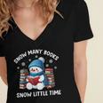 Snow Many Books Snow Little Time Snowman Reading Book Women's Jersey Short Sleeve Deep V-Neck Tshirt
