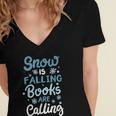 Snow Is Falling Books Are Calling Women's Jersey Short Sleeve Deep V-Neck Tshirt