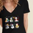 Snowman Reading Books Teacher Christmas Librarian Bookworm Women's Jersey Short Sleeve Deep V-Neck Tshirt