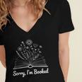 Sorry I'm Booked Floral Book Love Cozy Bookworm Reading Women's Jersey Short Sleeve Deep V-Neck Tshirt