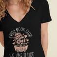 Spicy Book Club Dark Romance Reader Spicy Bookish Skeleton Women's Jersey Short Sleeve Deep V-Neck Tshirt