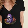 Spooky Grim Reaper Reading A Book Cute Creepy Halloween Women's Jersey Short Sleeve Deep V-Neck Tshirt