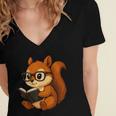 Squirrel Reading Book Lover Women's Jersey Short Sleeve Deep V-Neck Tshirt