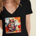 Squirrel Reading Comic Book On Autumn Branch Glasses Leaves Women's Jersey Short Sleeve Deep V-Neck Tshirt