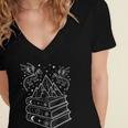 Stack Of Books And Dragons Bookworm Fantasy Books Lover Women's Jersey Short Sleeve Deep V-Neck Tshirt