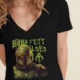 Star Wars The Book Of Boba Fett Neon Boba Fett Lives Poster Women's Jersey Short Sleeve Deep V-Neck Tshirt