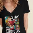 Stay Curious Monkey Reading Book Lover Bookworm Women's Jersey Short Sleeve Deep V-Neck Tshirt Stay Curious Monkey Reading Book Lover Bookworm Women's Jersey Short Sleeve Deep V-Neck Tshirt