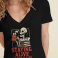Staying Alive One Book At A Time Skeleton Reading Librarian Women's Jersey Short Sleeve Deep V-Neck Tshirt Staying Alive One Book At A Time Skeleton Reading Librarian Women's Jersey Short Sleeve Deep V-Neck Tshirt