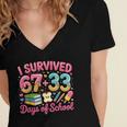 Survived 67 Days Of School Ice Cream Drip Apple Pencil Book Women's Jersey Short Sleeve Deep V-Neck Tshirt Survived 67 Days Of School Ice Cream Drip Apple Pencil Book Women's Jersey Short Sleeve Deep V-Neck Tshirt
