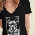 Tarot Card Vintage Pit Bull Pittie Dog Book Lover The Reader Women's Jersey Short Sleeve Deep V-Neck Tshirt