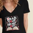 Teach Inspire Grow Everyday Read Your Heart Out Valentine Book-Themed Small Women's Jersey Short Sleeve Deep V-Neck Tshirt