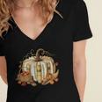 Teacher Book Pumpkin Fall Reading Thanksgiving Autumn Women's Jersey Short Sleeve Deep V-Neck Tshirt