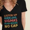 Teacher English Read Books Listen Up Rizzlers Women's Jersey Short Sleeve Deep V-Neck Tshirt