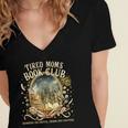 Tired Moms Book Club Cozy Night Coffee Reading Cat Women's Jersey Short Sleeve Deep V-Neck Tshirt