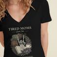 Tired Moms Book Club Dark Floral Coffee Skeleton Women's Jersey Short Sleeve Deep V-Neck Tshirt
