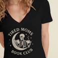 Tired Moms Book Club Skeleton Reading Books Moon Women's Jersey Short Sleeve Deep V-Neck Tshirt