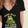 Toad-Ally 100 Days Smarter Frog Reading Book 100 School Day Women's Jersey Short Sleeve Deep V-Neck Tshirt Toad-Ally 100 Days Smarter Frog Reading Book 100 School Day Women's Jersey Short Sleeve Deep V-Neck Tshirt