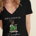 History Month Education Is Freedom Books Black Teacher Women's Jersey Short Sleeve Deep V-Neck Tshirt
