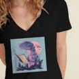Trex Reading Book Dinosaur Women's Jersey Short Sleeve Deep V-Neck Tshirt