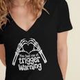 You Had Me At Trigger Warning Skeleton Book Reading Lover Women's Jersey Short Sleeve Deep V-Neck Tshirt