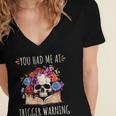You Had Me At Trigger Warning Smut Books Dark Romance Skull Women's Jersey Short Sleeve Deep V-Neck Tshirt