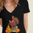 Turkey Reading Books Fall Thanksgiving Teacher Book Women's Jersey Short Sleeve Deep V-Neck Tshirt