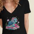 Turtle Bookworm Reading Book Bookworm Book Nerd Cute Graphic Women's Jersey Short Sleeve Deep V-Neck Tshirt
