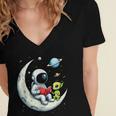 UFO Alien Astronaut Reading Book In Space Women's Jersey Short Sleeve Deep V-Neck Tshirt UFO Alien Astronaut Reading Book In Space Women's Jersey Short Sleeve Deep V-Neck Tshirt